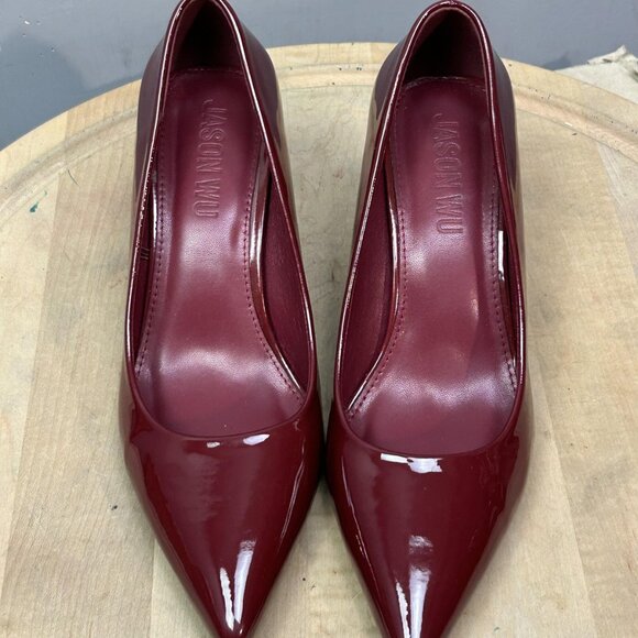Jason Wu Burgundy Patent Stela Pointed Toe Kitten Heel - Picture 2 of 9